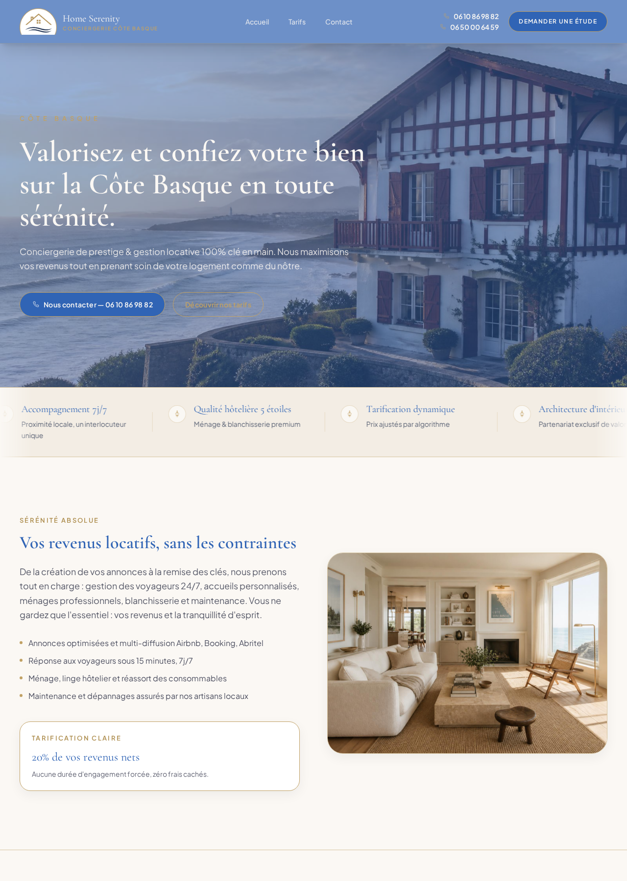 Home Serenity sur ordinateur, de l’accueil à la présentation des services